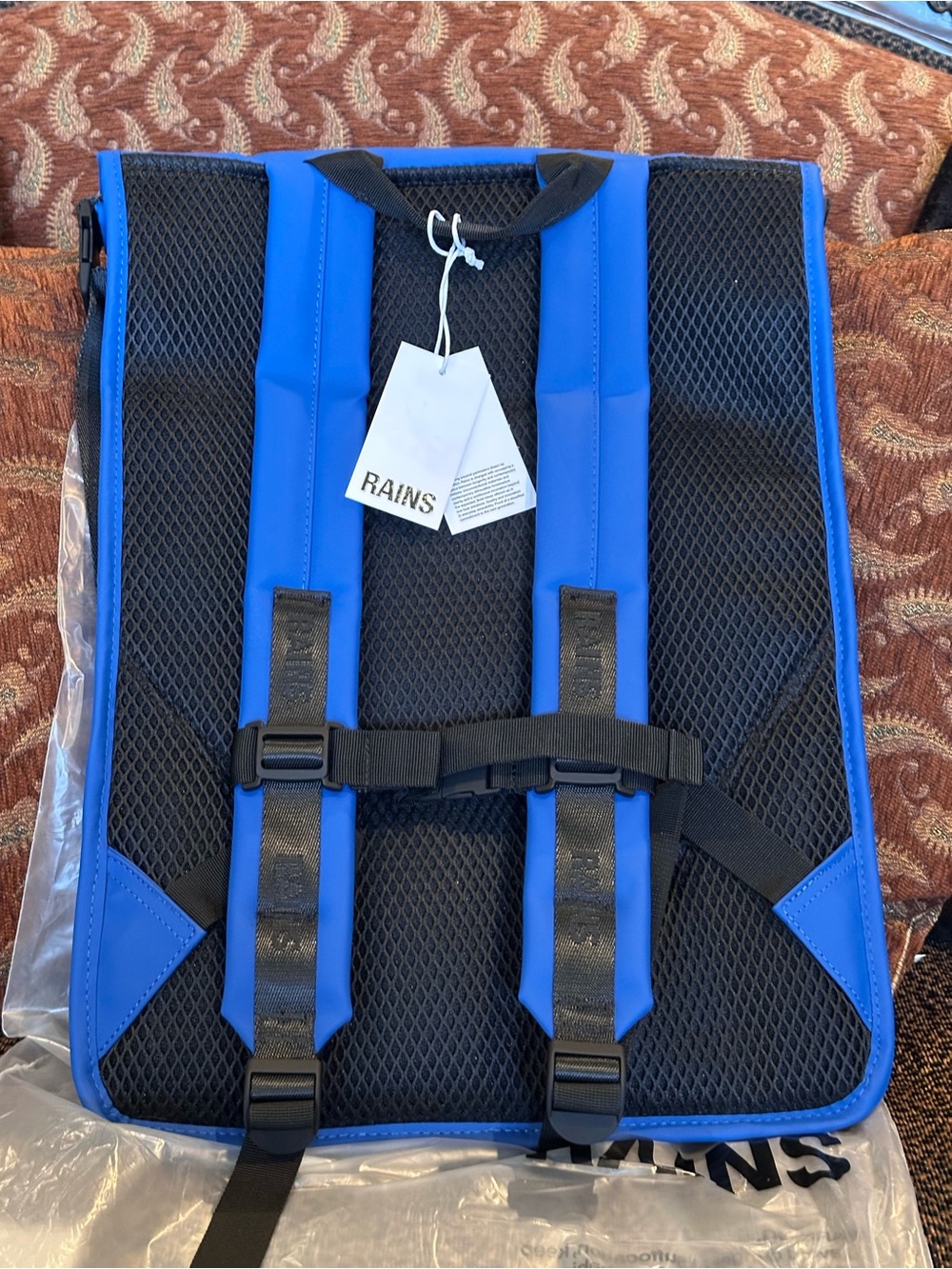 NWT RAINS Trail Roll-Top Backpack W3 Waterproof Color is Blue with Black Accents - Picture 12 of 12